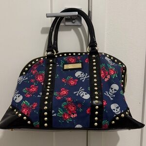 Betsey Johnson rose and skull weekender bag